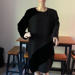 Vintage 80s Teri Jon Rickie Freeman TJ Nites Dress 14 Velvet Lace Black Goth